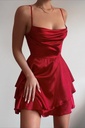 Northline Spaghetti Straps Tiered Red Date Dress