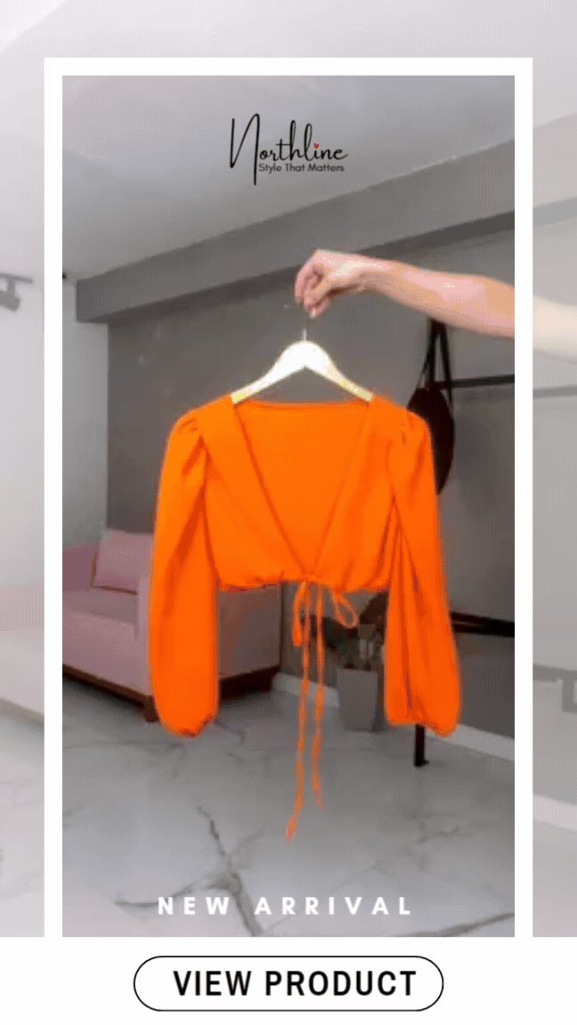 Northline Orange Long Sleeves Wrap Around Crop-Top