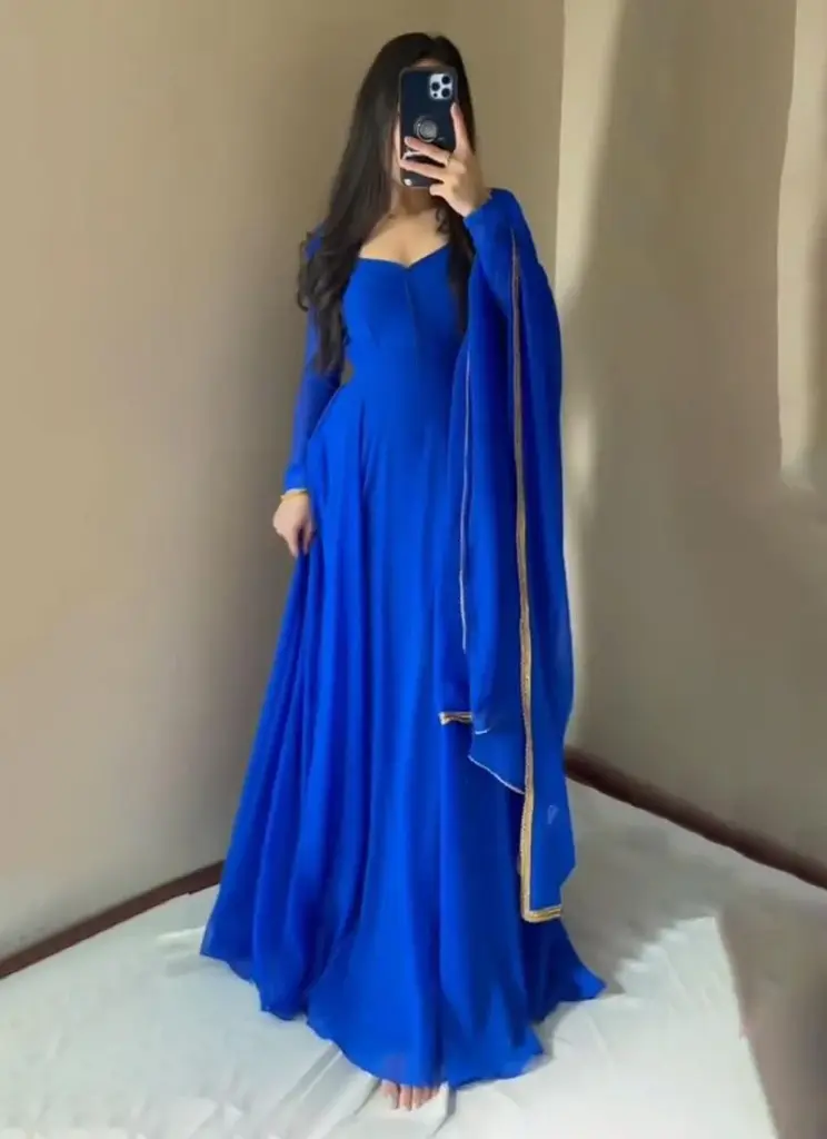 Royal Blue Anarkali Pant Suit for Women