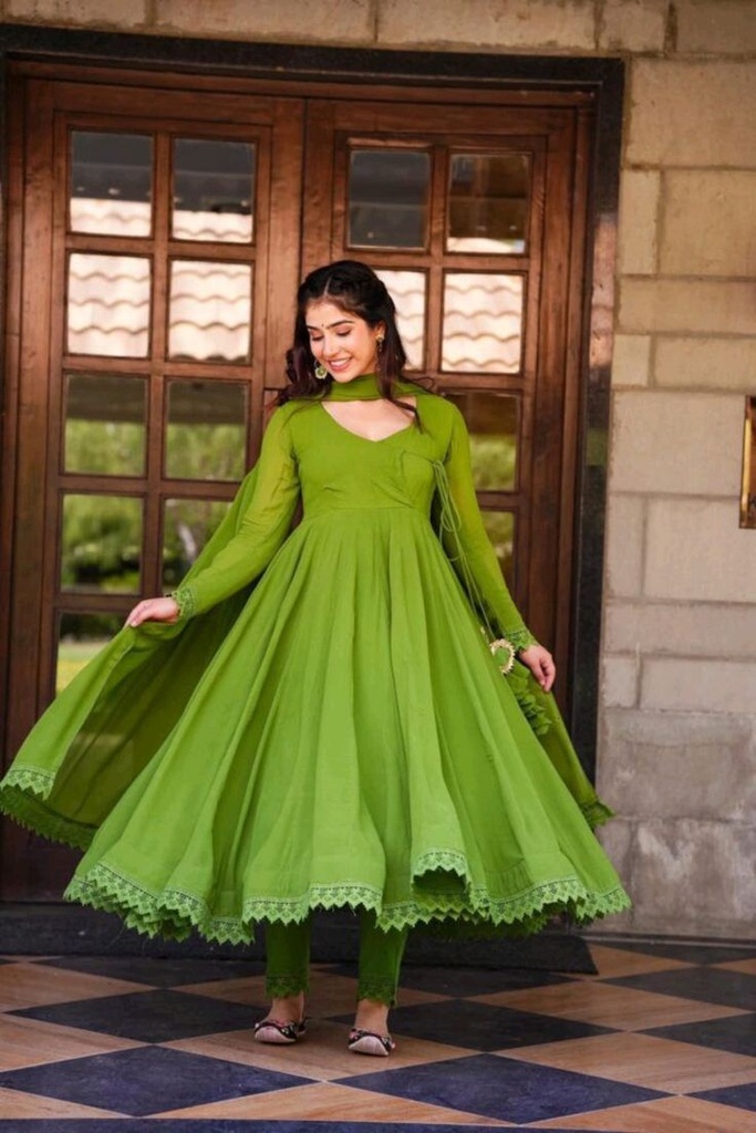 Rangrez - Chiffon Green Anarkali Suit Set