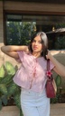 Northline Pink Puff Sleeve Peplum Top with Bow Tie Front