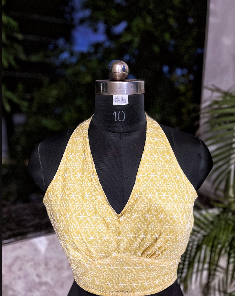 Lemon Yellow Chikankari Halter Neck Top