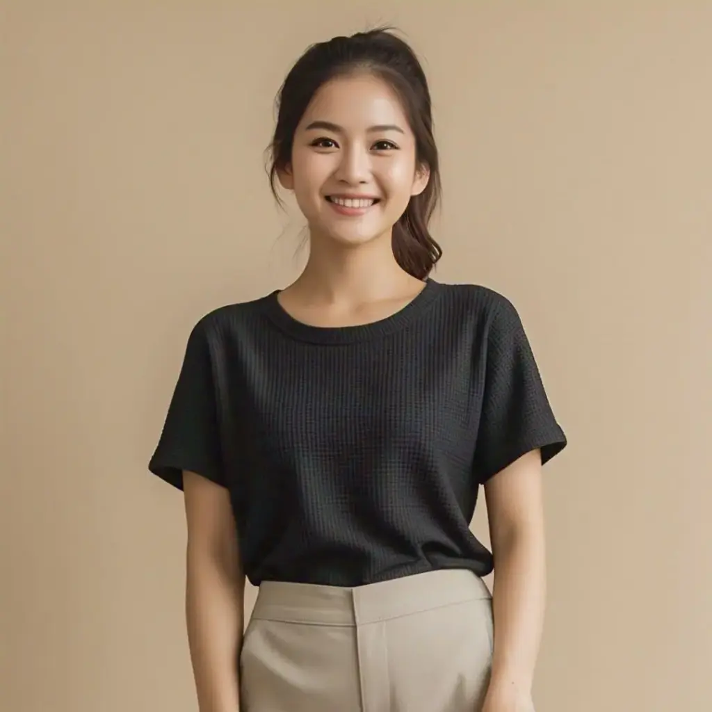 [23t2810] Northline Black Cotton Waffle Knit T-Shirt – Soft & Breathable Casual Wear