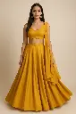 Northline Mustard Yellow Sleeveless Crop Top & Flared Skirt Set with Dupatta