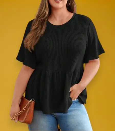 Northline Women's Plus Waffle Knit Flounce Sleeve Peplum