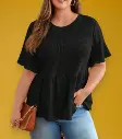 Northline Women's Plus Waffle Knit Flounce Sleeve Peplum