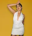 Northline White Halter Neck Ruched Bodycon Mini Dress – Sexy & Elegant Party Outfit