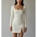 Northline Women’s Sexy Long Sleeve Bodycon Mini Dress – Elegant Square Neck Clubwear, Slim Fit Party Outfit with Slit – Chic Evening Cocktail Dress