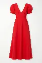 Northline Women's Elegant Puff Sleeve V-Neck Midi Dress | Flowy Fit & Flare Dress for Women