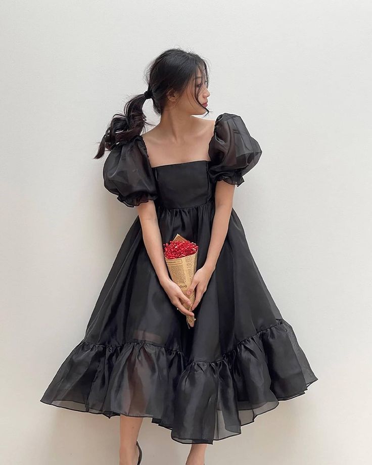 Cinderella Organza Puff Sleeve Midi Dress