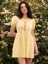 Northline Women's Cute Yellow Bow Front Puff Sleeve Mini Dress – Summer Aesthetic Outfit