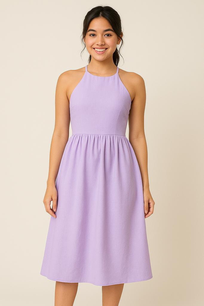 Halter Neck Midi Dress for Women – Elegant Summer Brunch & Date Outfit