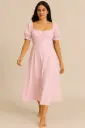 Northline Women's Trendy K-Drama Inspired Square Neck Puff Sleeve Midi Dress – Soft & Elegant
