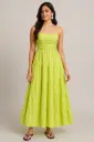 Lime Green Tiered Maxi Dress for Women – Spaghetti Strap Summer Dress with Smocked Waist