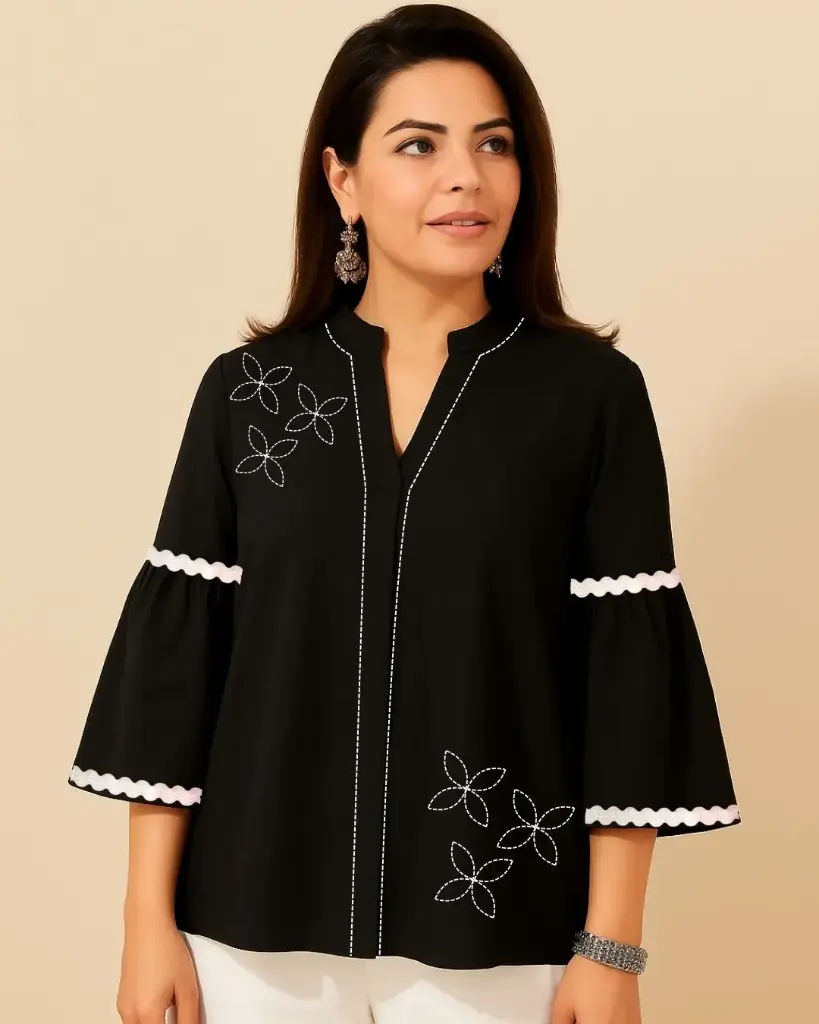 Northline Women's Embroidered Tunic Top, V-Neck 