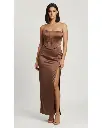 Northline Brown Satin Corset Top and Skirt Set for Women