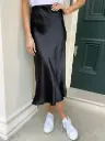 Flared High Waist Satin Midi Skirt For Women