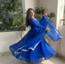 Royal-Blue Georgette Anarkali Kurti & Solid Dupatta Suit Set | Customizable Sequined Border