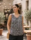 Black Pure Cotton Pintuck Tunic for Women | Sleeveless Summer Top with V-Curve Neck | Breathable Printed Short Tunic
