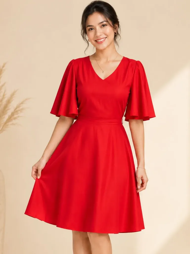 Scarlet Grace Flutter Sleeve Knee Length Dress