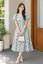 Northline Blue Schiffli Floral Midi Dress
