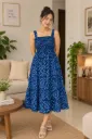 Northline Blue Abstract Printed Smocked Midi Dress