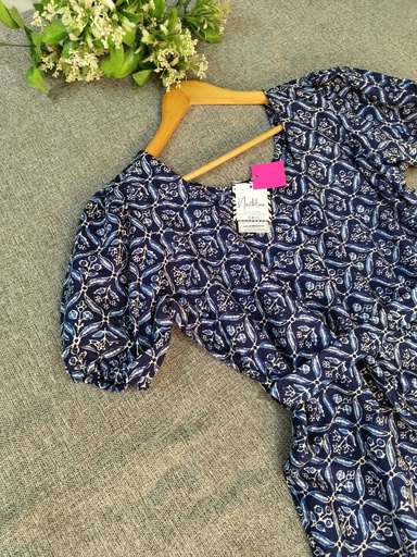 [NC10024] Northline Blue Cotton Sanganeri A-Line Dress