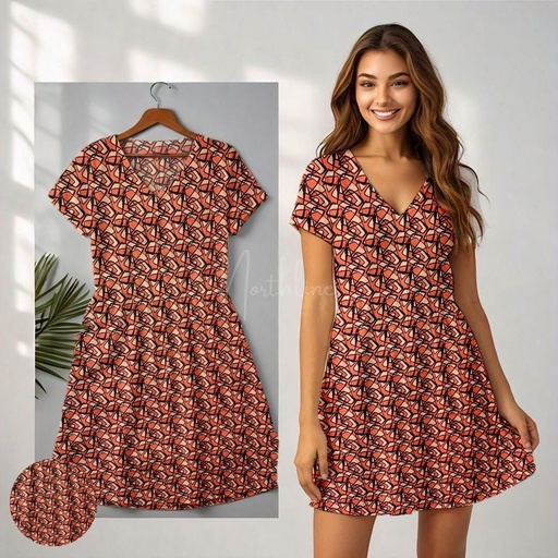 [NC10027] NorthlineWomen's Orange Abstract Print A-Line Dress