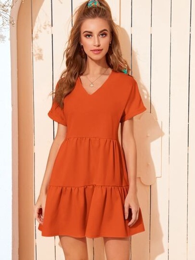 [NC10029] Northline Crepe Orange Frill Dress