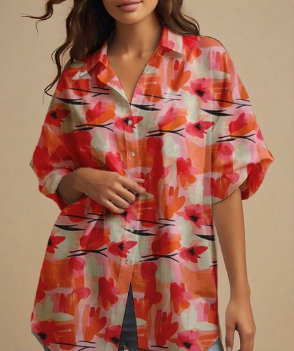 [NC10077] Northline Orange Abstract Print Shirt 