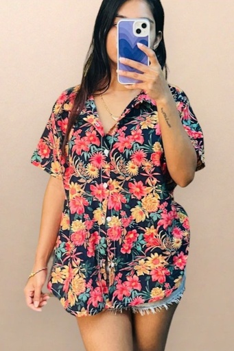 [NC10018] Northline Black Floral Oversize Shirt