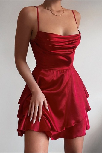 [NC10083] Northline Spaghetti Straps Tiered Red Date Dress