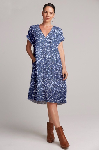 [NC10036] Northline Crepe Dress with Blue Ditsy Floral Print