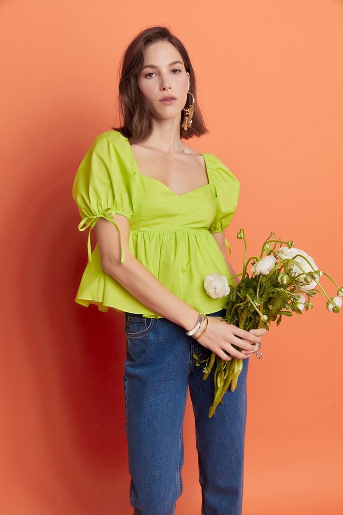 Northline Lime Green Puff Sleeve Peplum Top | Northline