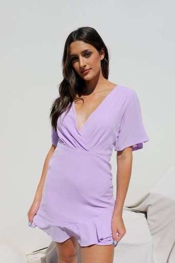 [NC10071] Northline Lavender Bliss V-Neck Ruffle Mini Dress