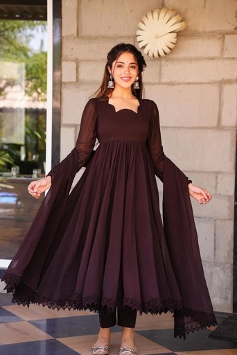 [NC10093] Rangrez - Chiffon Brown Anarkali Suit Set