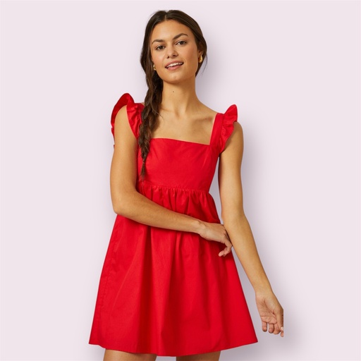 [NC78741] Northline Women's Red Ruffle Strap Fit & Flare Dress