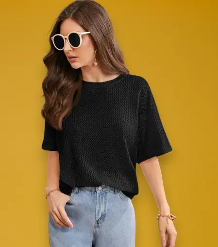 [3423786]  Northline Women's Drop Shoulder Waffle Knit Casual Wear Tee