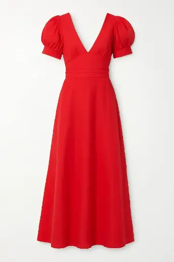 Northline Women's Elegant Puff Sleeve V-Neck Midi Dress | Flowy Fit & Flare Dress for Women