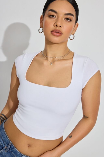 [255658] Northline White Lycra Stylish Crop Top For Women