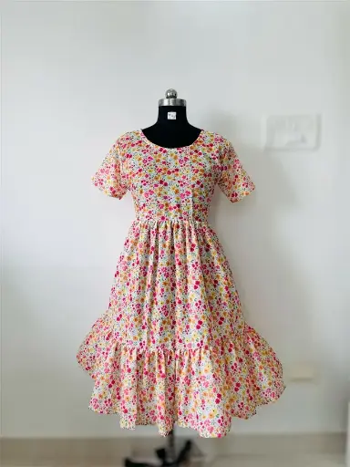 [2423532] Northline Women's Ditsy Floral Ruffle Tier Cambric Cotton Midi Dress