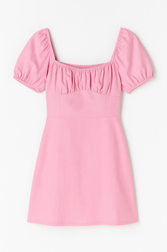 [2557842] Pastel Pink Blend Puff Sleeve Mini Dress with Back Lace-Up Detail – Summer Party Outfit