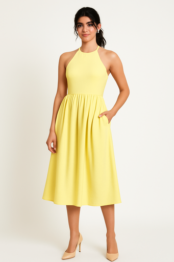 Halter Neck Midi Dress for Women – Elegant Summer Brunch & Date Outfit