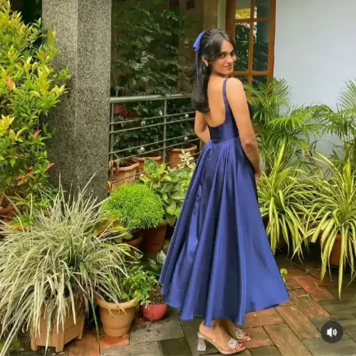 [26835] Northline Royal Blue Raw Silk Birthday Dress for Women – Elegant Party Wear Gown